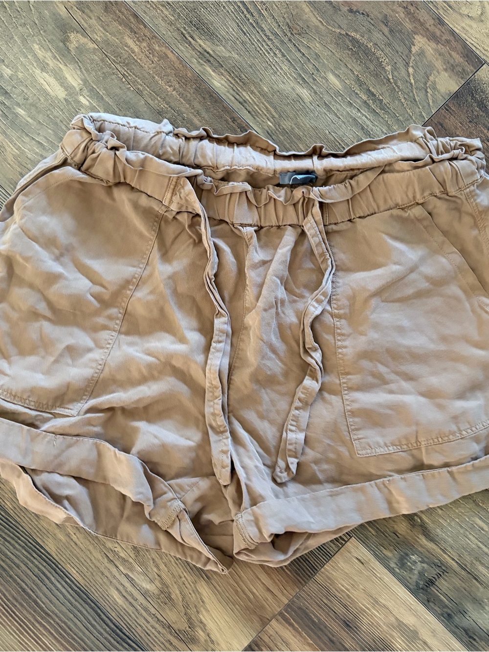 aerie Tan High-Waist Paperbag Drawstring Shorts